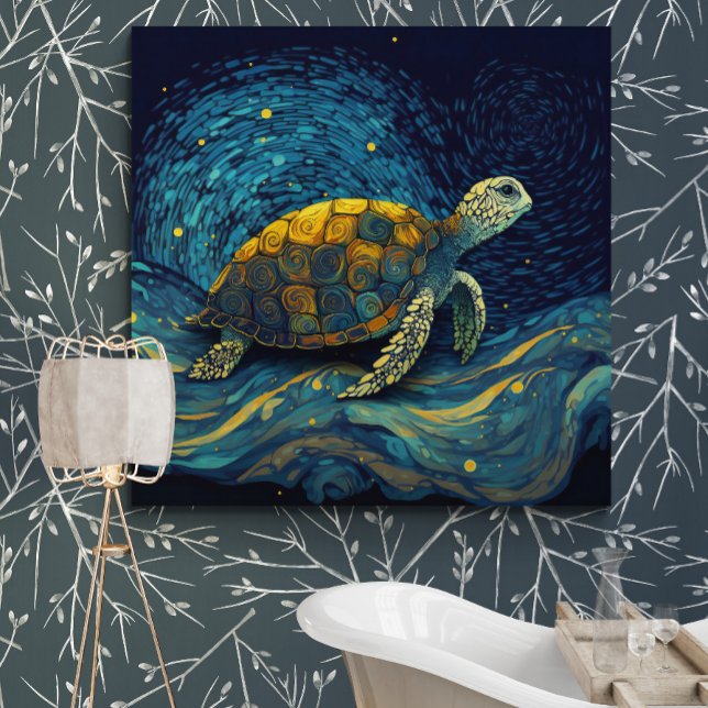 Colourful Turtle Swimming Under Starry Night Sky - Canvas Print (Creator Uploaded)