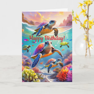 Colourful Turtles, 5" x 7" Folded Birthday Card