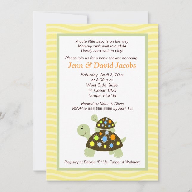 Colourful Turtles 5x7 Baby Shower Invite - Yellow (Front)