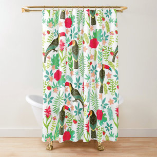 Colourful Tuscans birds an tropical flowers patter Shower Curtain