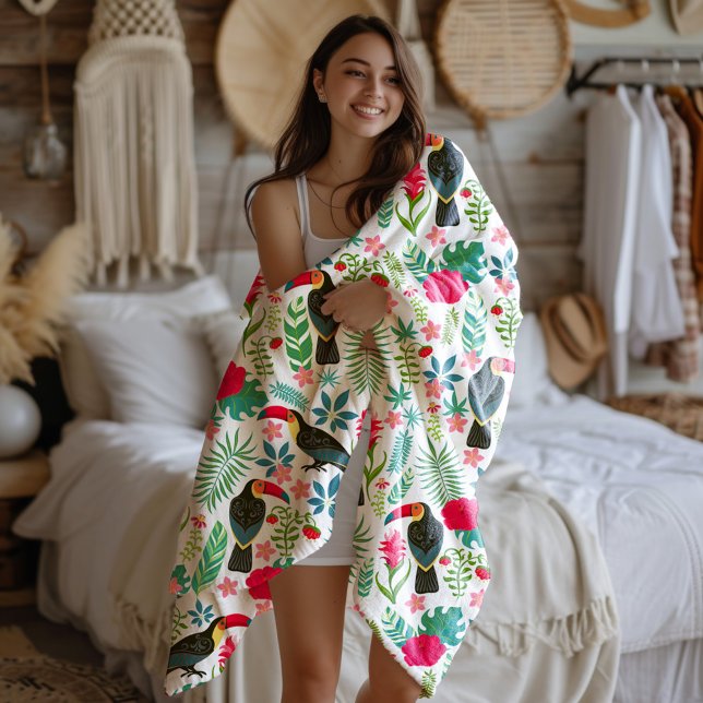 Colourful tuscans tropical flowers pattern fleece blanket (Creator Uploaded)