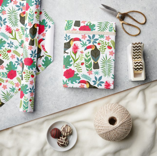 colourful tuscans tropical flowers pattern wrapping paper (Crafts)