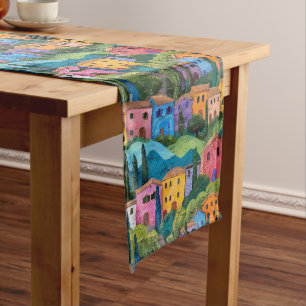 Colourful tuscany houses  long table runner