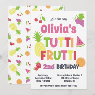 Colourful Tutti Frutti Birthday Party, Any Age Invitation