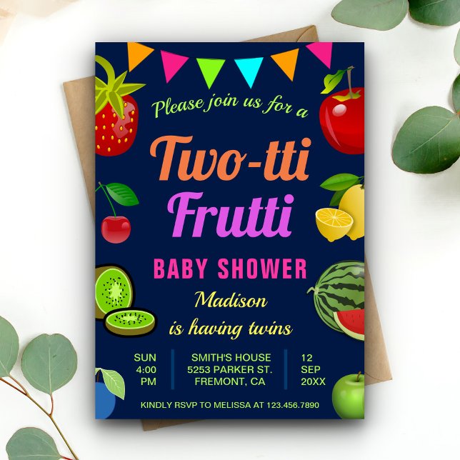 Colourful Tutti Frutti Twins Baby Shower Invitatio Invitation (Creator Uploaded)