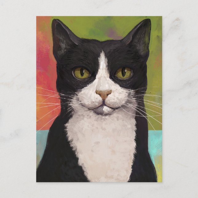 Colourful Tuxedo Cat Postcard (Front)