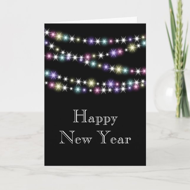 Colourful Twinkle Lights Happy New Year Card (Front)