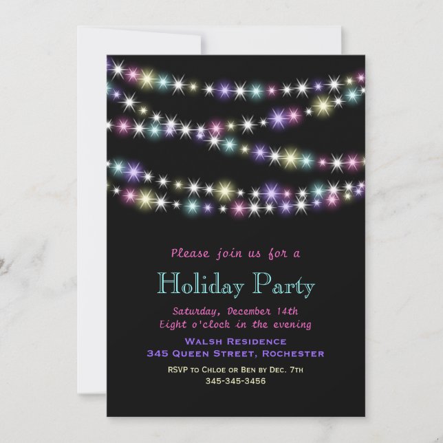 Colourful Twinkle Lights Holiday Party Invitation (Front)