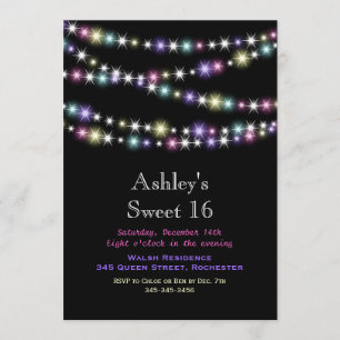 Colourful Twinkle Lights Sweet 16 Party Invitation