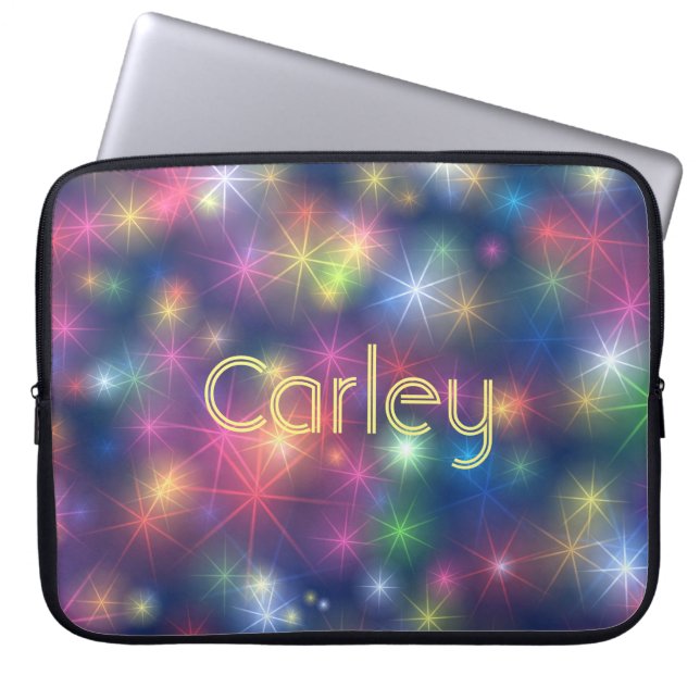 Colourful Twinkling Stars Galaxy Personalised Laptop Sleeve (Front)