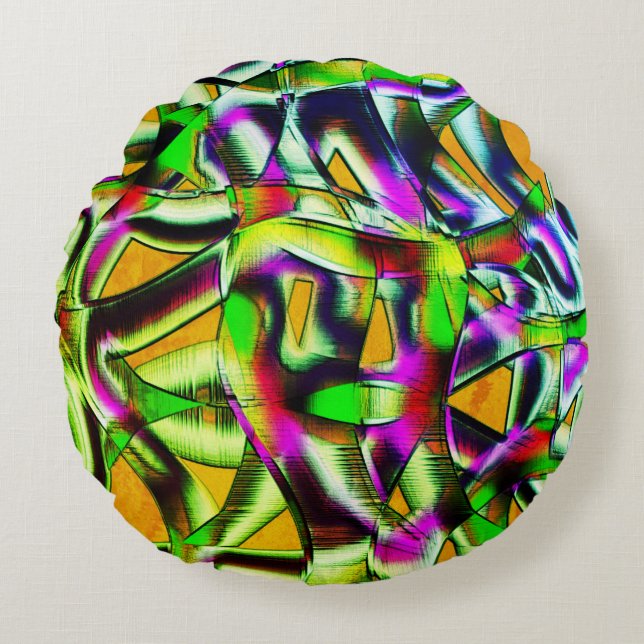 Colourful twisted cutouts lime.., notched scratche round cushion (Front)