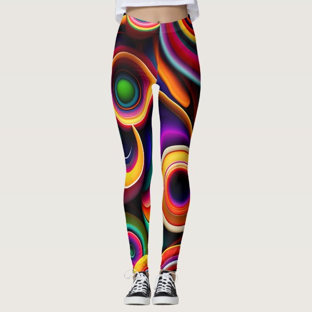 Colourful Twisted half circles Rainbow Pattern Leggings (Front)