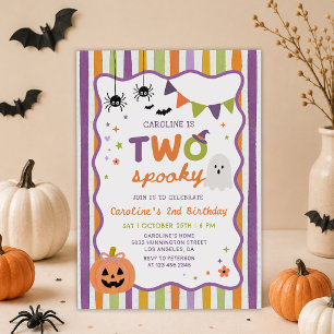Colourful Two Spooky Halloween Ghost 2nd Birthday Invitation
