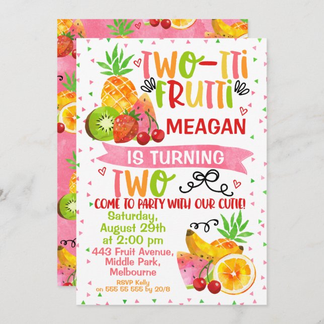 Colourful Two-tti Frutti 2nd Birthday Invitation (Front/Back)