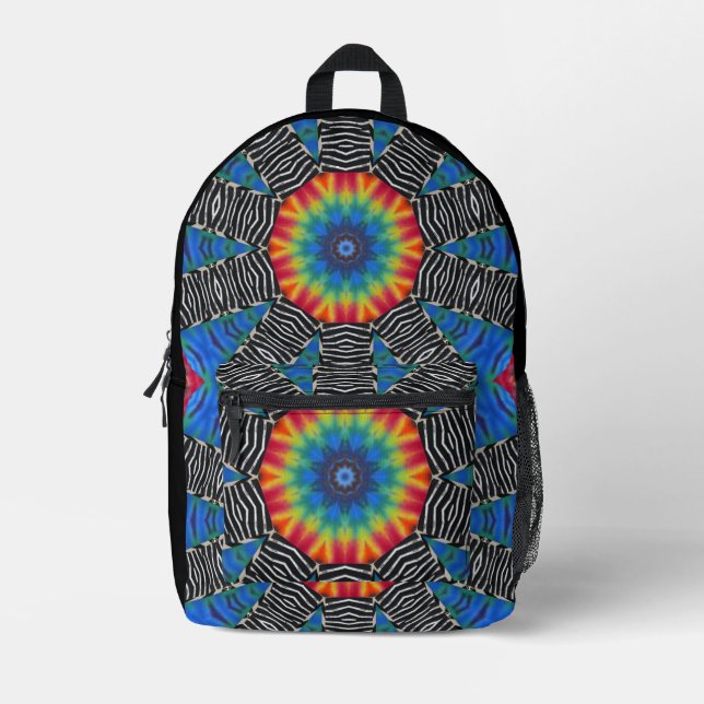 Colourful Tye Dye Blue Red Black White Backpack (Front)