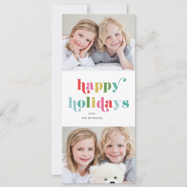 Colourful Type 2 Photo Happy Holiday Card (Front)