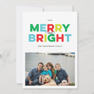 Colourful Type Merry and Bright Flat Holiday Card