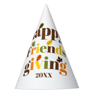 Colourful typograhy and fall leaves Friendsgiving Party Hat