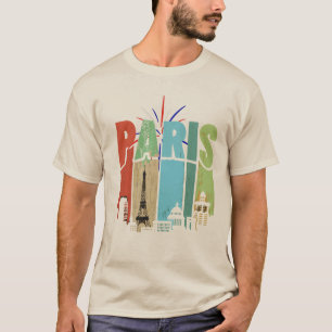 Colourful typographic illustration of paris featur T-Shirt