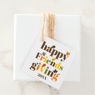 Colourful typography and leaves Friendsgiving fall Favour Tags