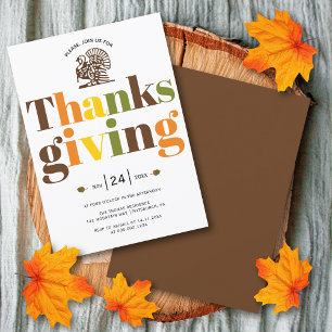 Colourful typography and turkey Thanksgiving Invitation