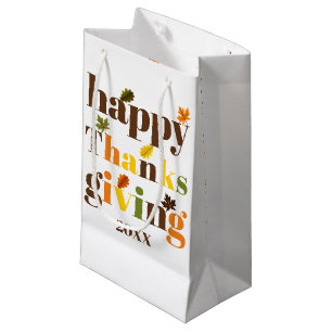 Colourful typography, autumn leaves Thanksgiving Small Gift Bag