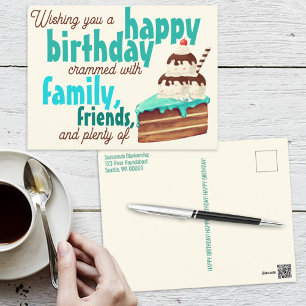 Colourful Typography Birthday Cake Ice Cream Postcard