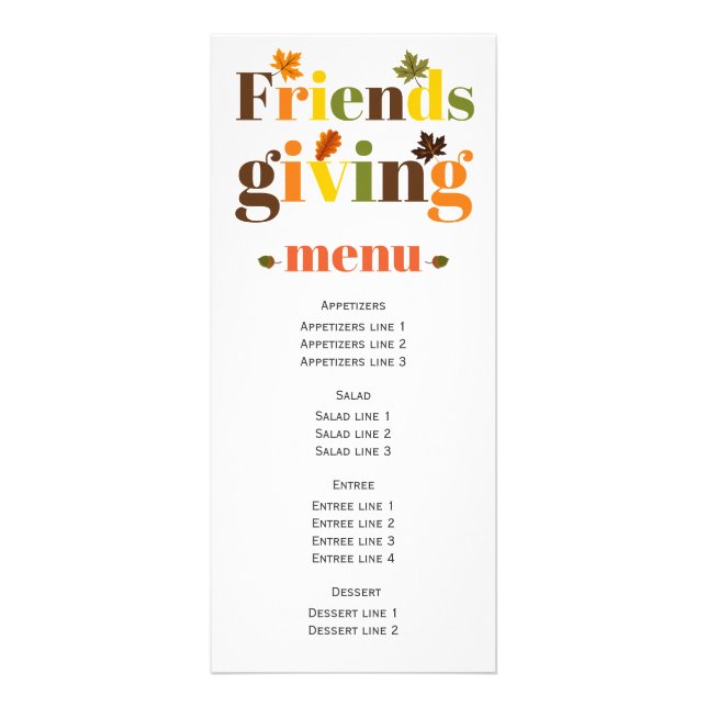 Colourful typography Friendsgiving menu card (Front)