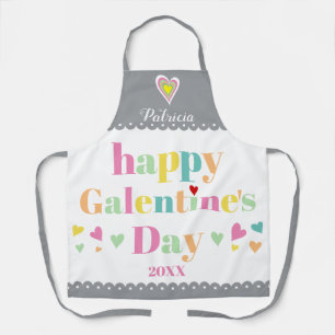 Colourful typography, grey border Galentines Day Apron