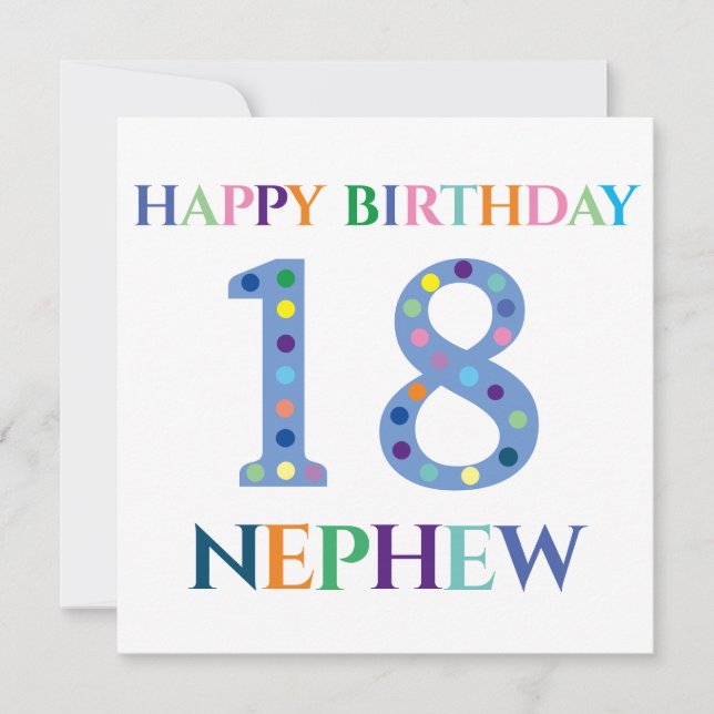Colourful Typography Happy Birthday 18 Nephew Card (Front)