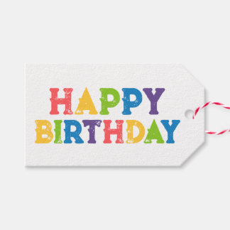 Colourful Typography Happy Birthday Gift Tag