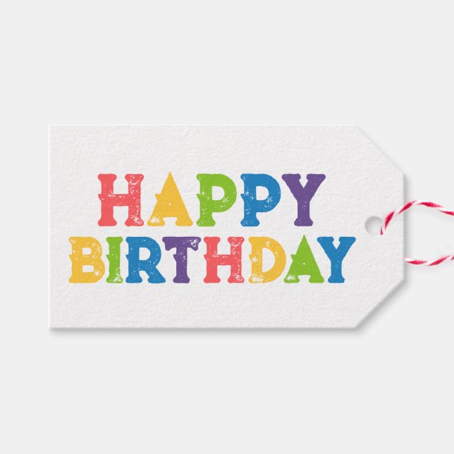 Colourful Typography Happy Birthday Gift Tag (Front (Horizontal))