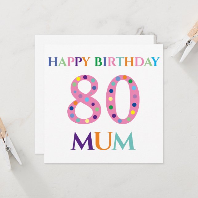 Colourful Typography Happy Birthday Mum Card (Front/Back In Situ)