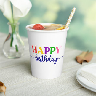 Colourful Typography Happy Birthday  Paper Cups