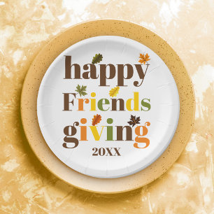 Colourful typography Happy Friendsgiving fall Paper Plate