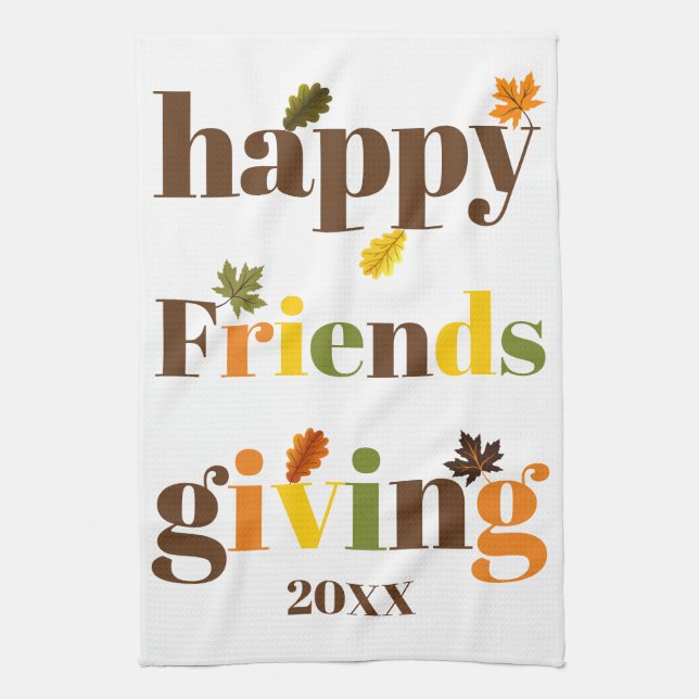 Colourful typography Happy Friendsgiving fall Tea Towel (Vertical)