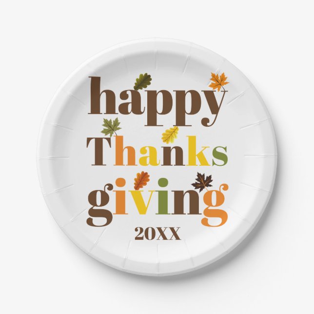 Colourful typography Happy Thanksgiving fall Paper Plate (Front)