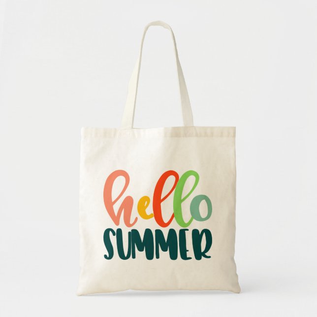 Colourful Typography Hello Summer Tote Bag (Front)