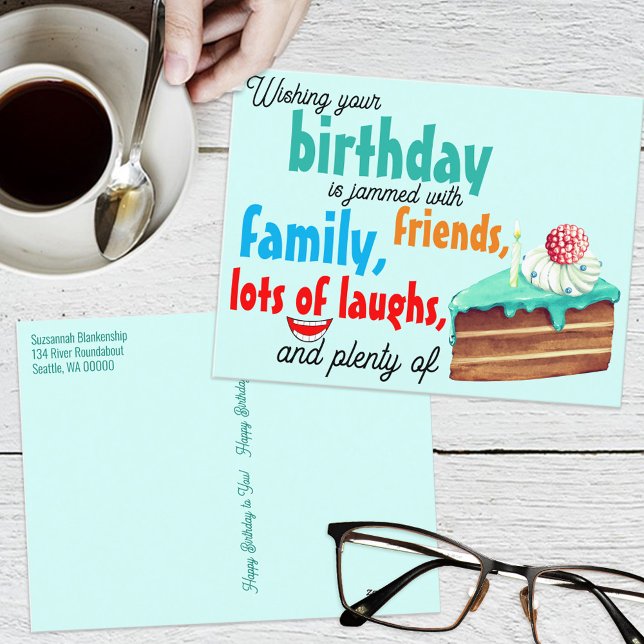 Colourful Typography Layer Cake Best Wishes  Postcard (Creator Uploaded)