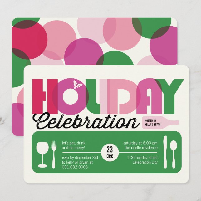 Colourful Typography Modern Holiday Party Invite (Front/Back)