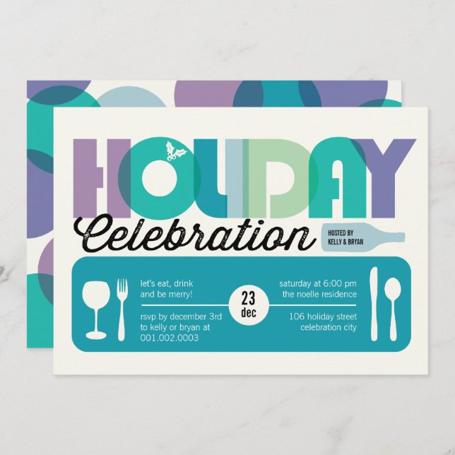 Colourful Typography Modern Holiday Party Invite (Front/Back)