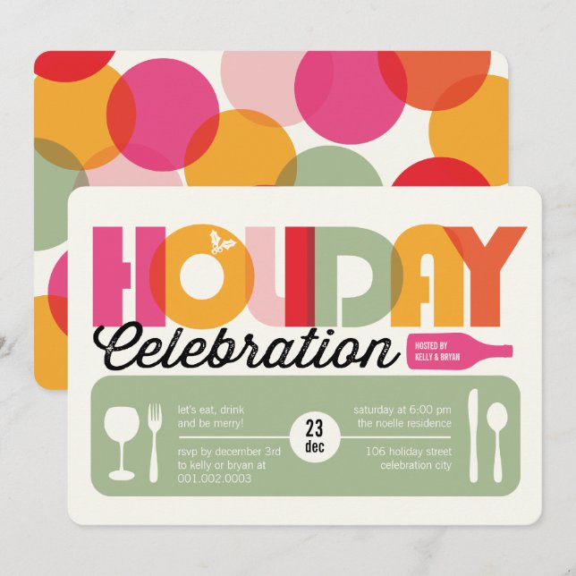 Colourful Typography Modern Holiday Party Invite (Front/Back)