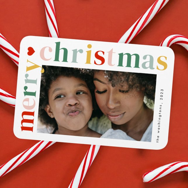 Colourful Typography Modern Merry Christmas Photo Magnet (Modern colorful merry christmas photo holiday card magnet.)
