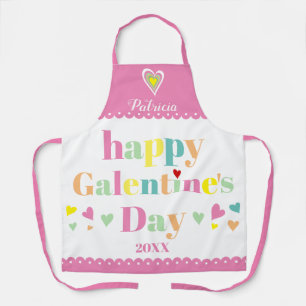 Colourful typography, pink border Galentines Day Apron