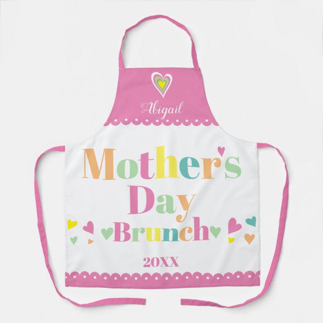 Colourful typography pink Mothers Day Brunch Apron (Front)