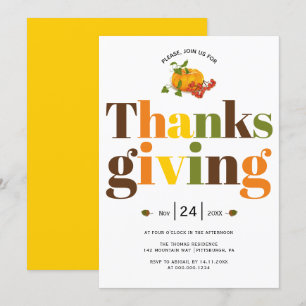 Colourful typography pumkin Thanksgiving Invitation