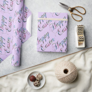 Colourful Typography Soft Purple Happy Easter Wrapping Paper