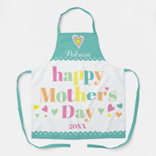 Colourful typography, teal border Mothers Day Apron