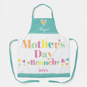 Colourful typography teal Mothers Day Brunch Apron