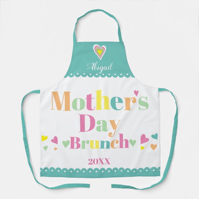 Colourful typography teal Mothers Day Brunch  Apron (Front)